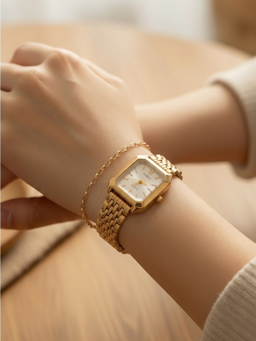 Women's Gold Rectangular Bracelet Watch - Timeless Chic - Picture 5 of 12